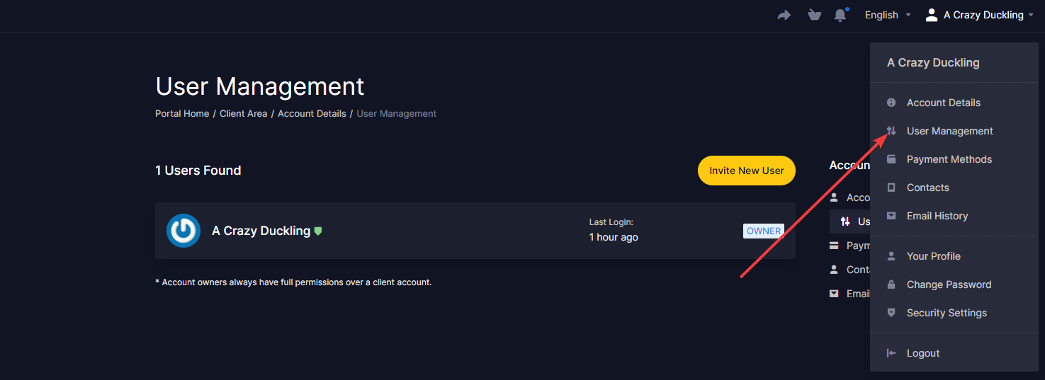 User Management page with the Invite New User button