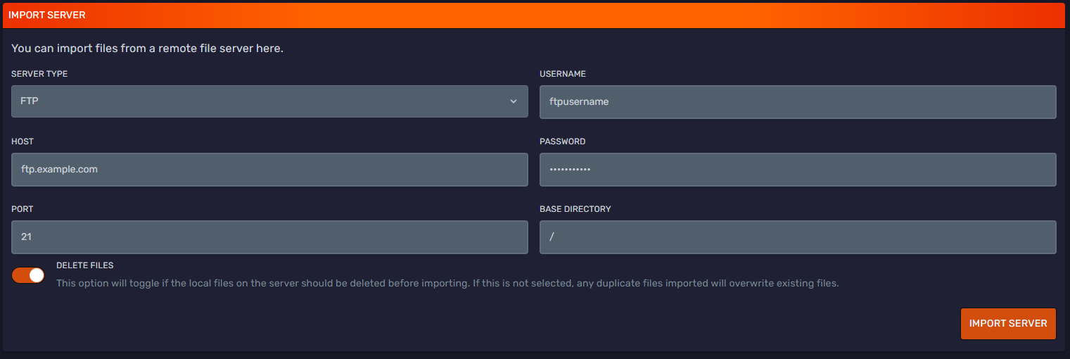 DuckPanel console showing Server Importer progress