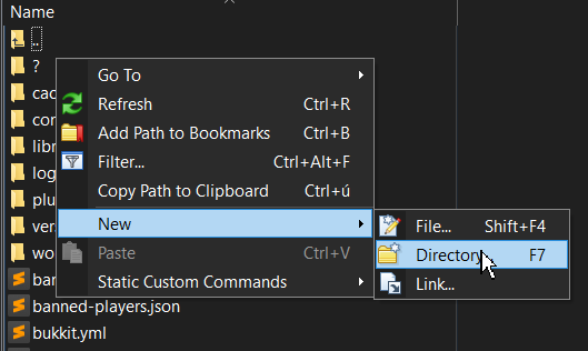 New world folder created in the SFTP client