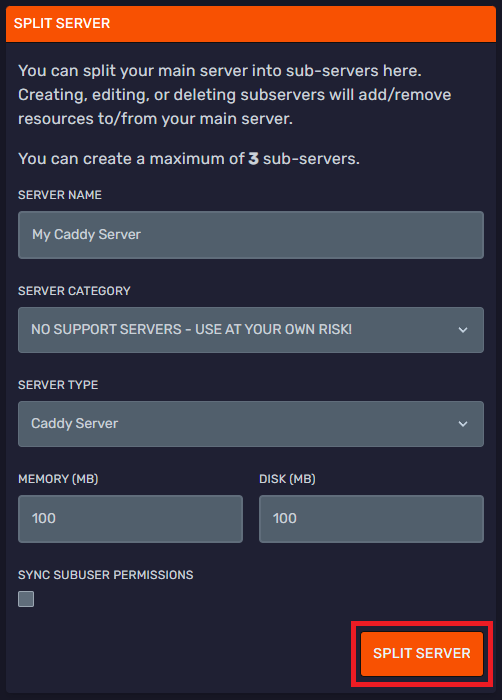 DuckPanel Server Splitter tab