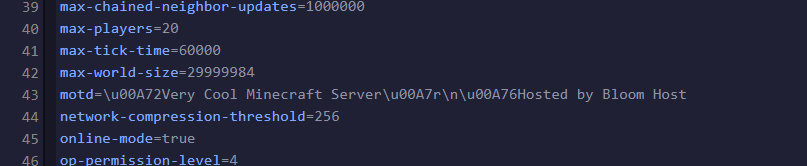 server.properties file showing the MOTD setting